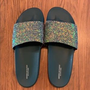 American eagle slip on glitter sandals. Size 10.
